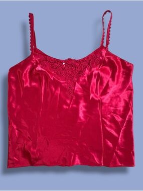 Vtg Erika Taylor Satin Cami Size Large Tank Top Floral Embroidered Y2K Raspberry